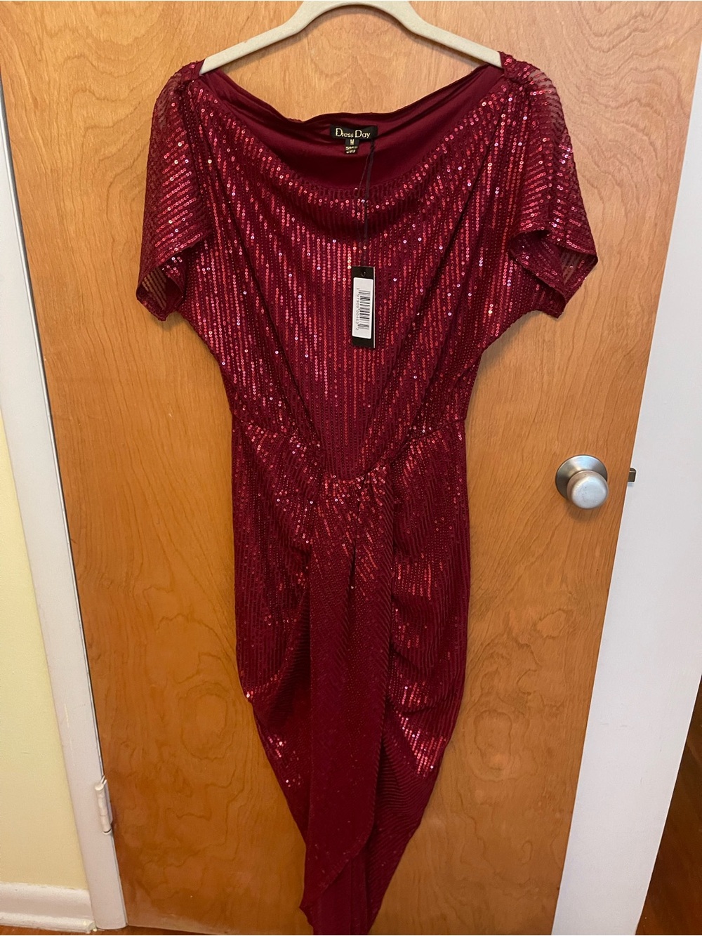 Dressed Up Asymmetrical Red Sequin Evening Dress